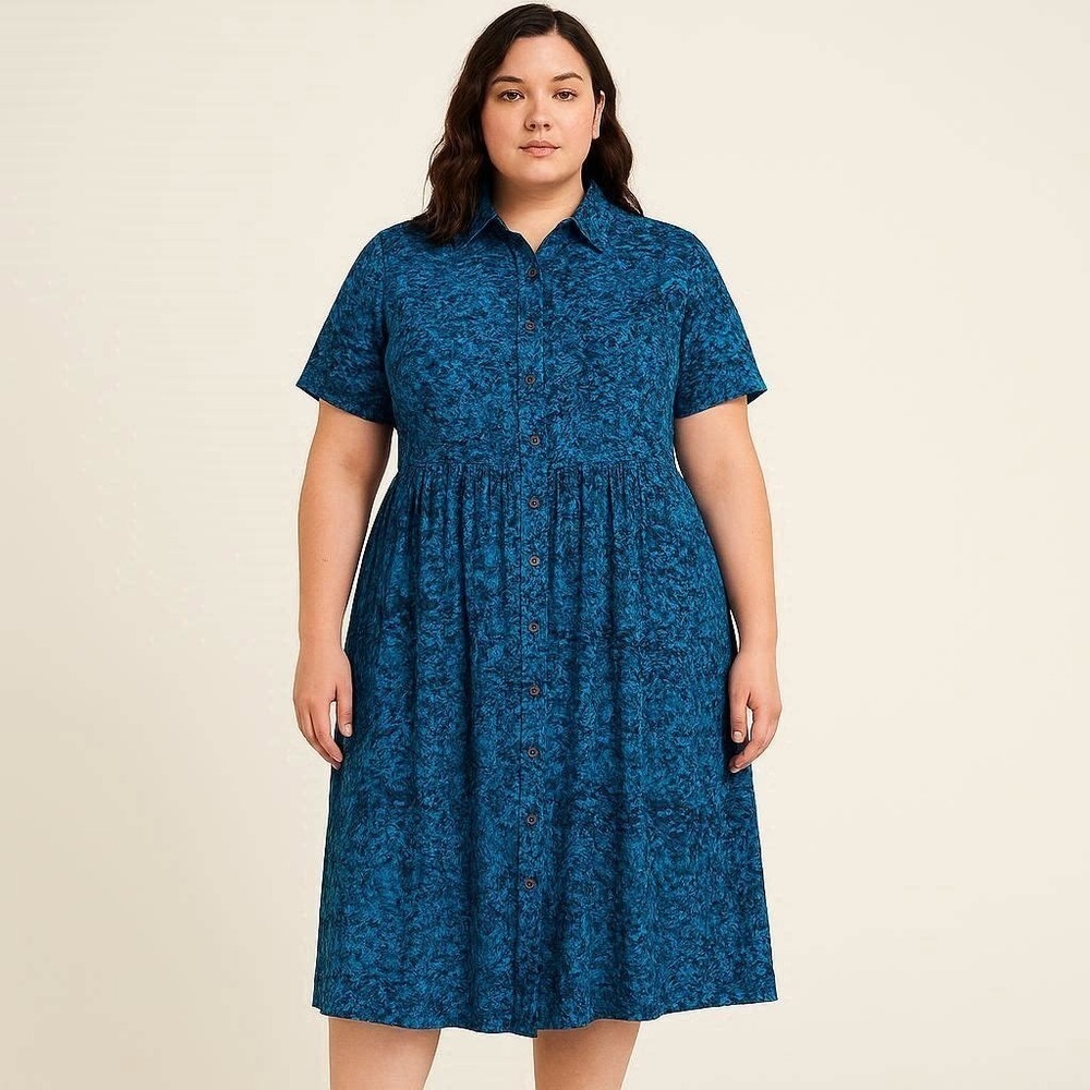 Vintage 70s Mermaidcore Button Down Midi Shirt Dress Halmode Plus 18W